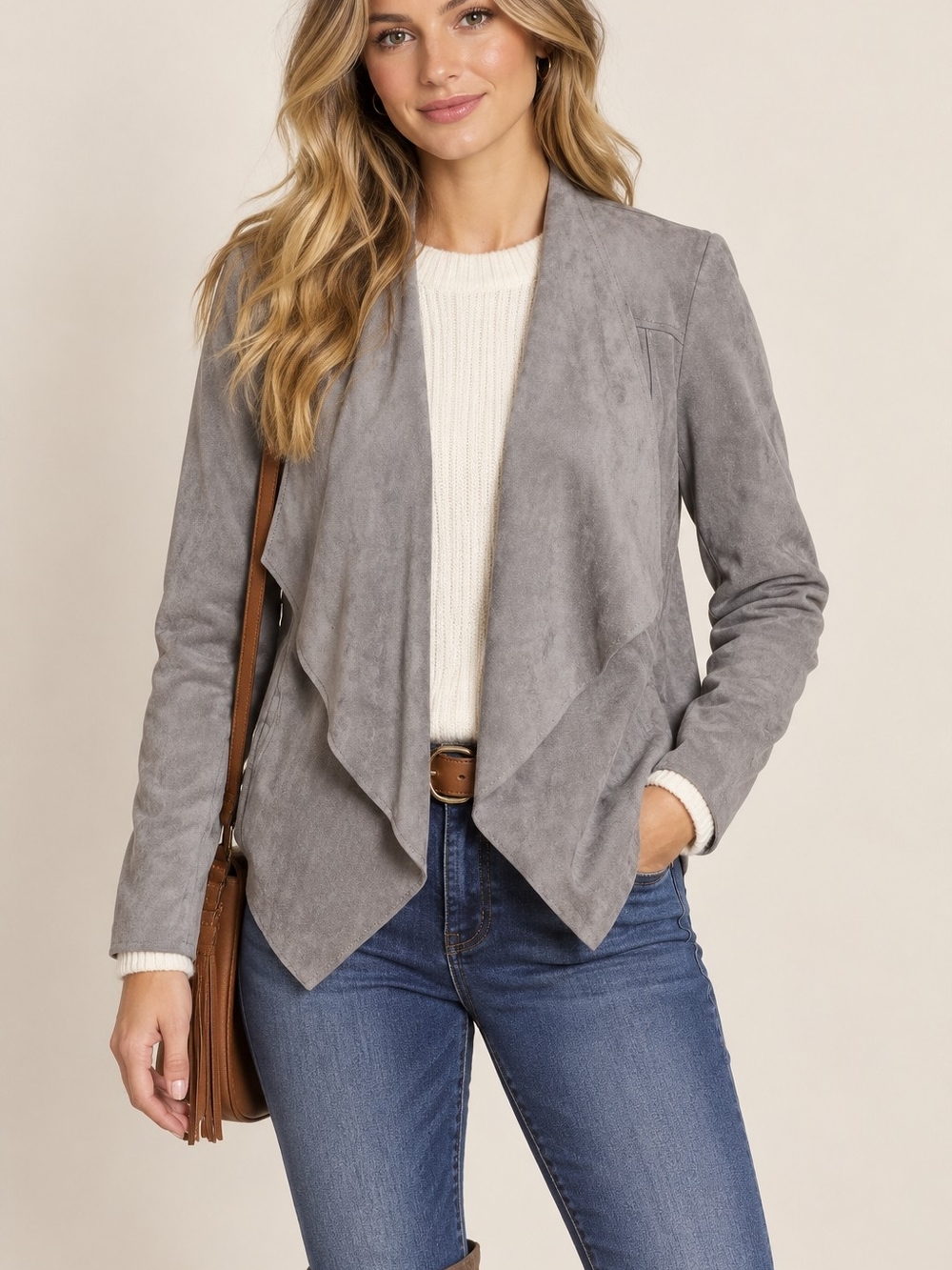 KUT From the Kloth Tayanita Faux Suede Gray Drape Front Jacket Women's Size S